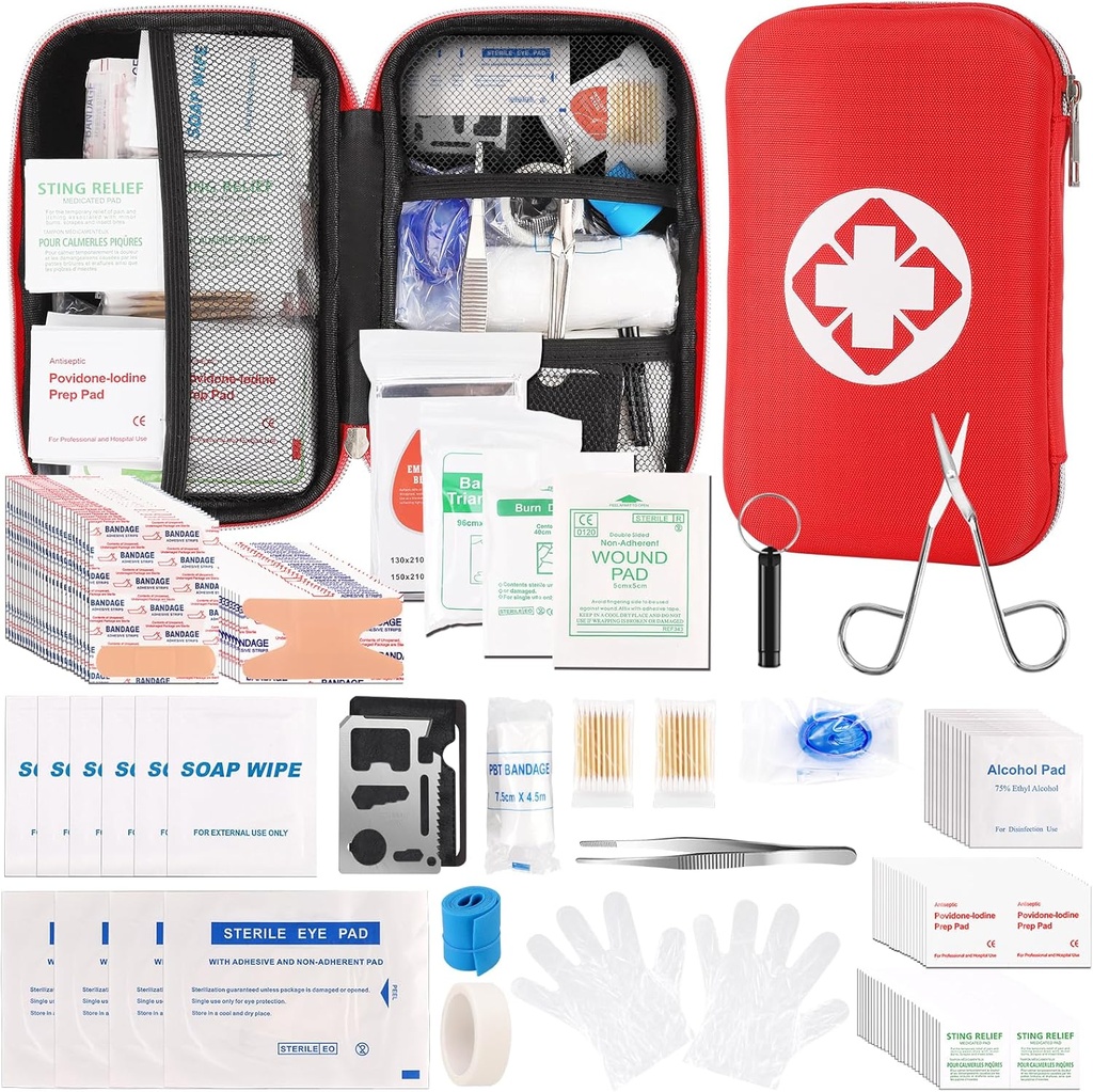 Mini rejse førstehjælpskasse, Nødhjælpskasse med 201PCS førstehjælpskasse og vandtæt Compact Bag, Overlevelse Medical Kit til hjemmet Bilkontor Camping Vandring
