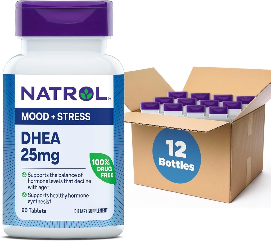 Natrol Mood & Stress DHEA 25mg, supplement til Hormonets balance, 90 tabletter, 90 dages forsyning