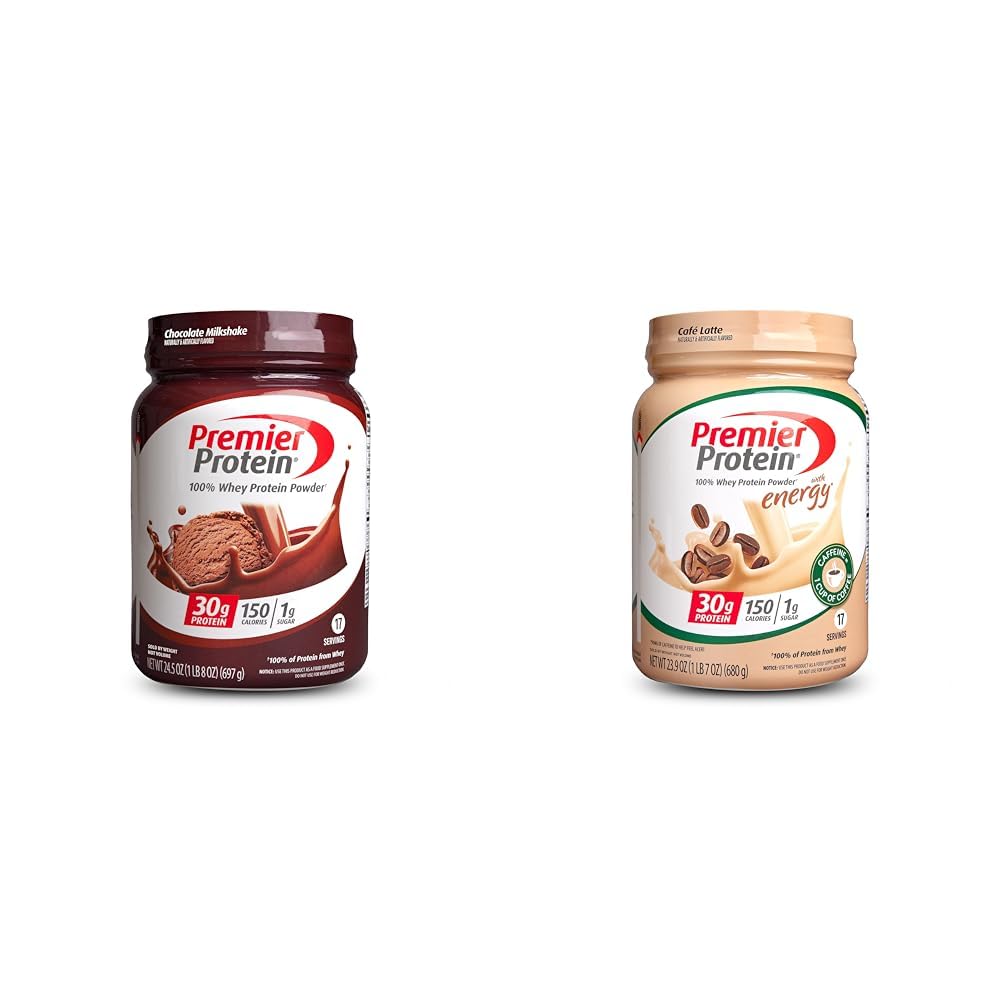 Premier Protein Powder, Chokolade Milkshake & Cafe Latte, 30g Protein, 1g Sukker, 100% Whey, Keto Friendly, Gluten Free, 17 Servere, 23.9 Ounce (2 Pack)