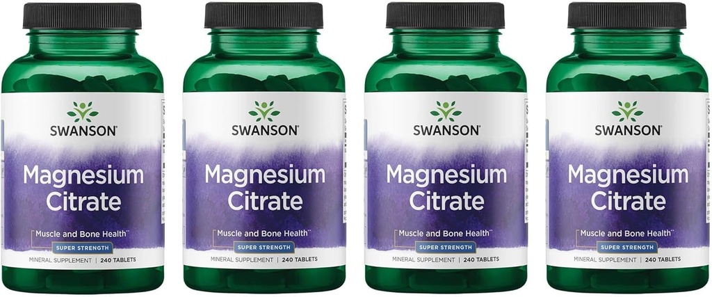 Swanson Super- Strength Magnesium Citrate (119, 5 Mg Per Tablet) 240 Tabs (4 Pack)