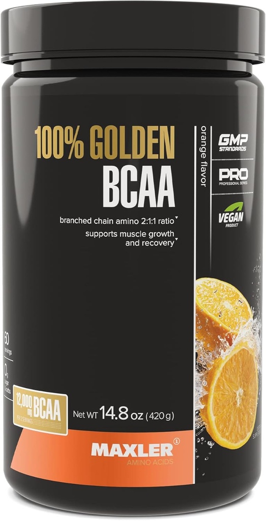 Maxler 100% Golden BCAA Powder - Intra & Post Workout Inddrivelse Drik for accelereret muskel Inddrivelse & Lean Muscle Growth - 6 g Vegan BCAAs Aminosyrer - 60 Servering - Orange