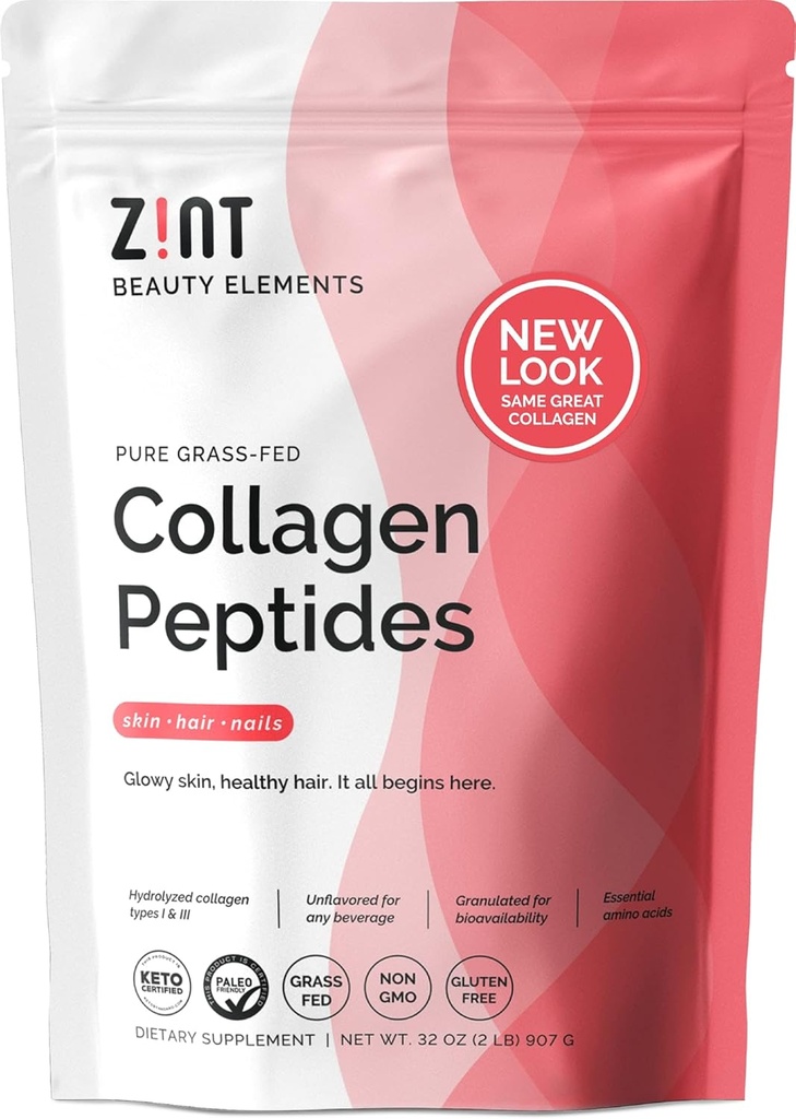 Zint collagen peptider pulver (32 oz) - 124; Grass- Fed, hydrolyseret type I & III - 124; Understøtter hud, hår, nitter & Gut sundhed