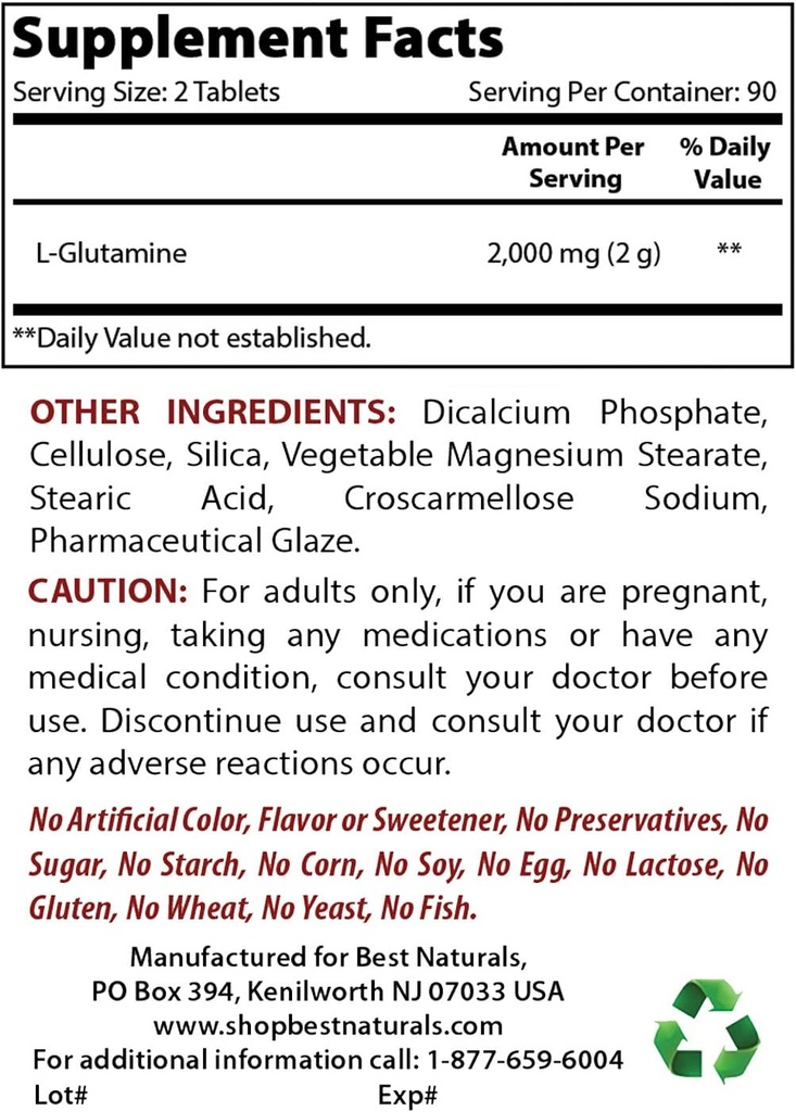 Bedste Naturals L- Glutamin 1000mg & Magnesiumoxid 500 mg