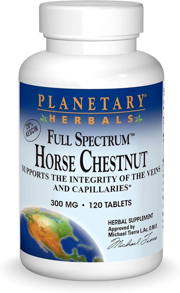 Planetariske Herbals Fuld Spectrum Horse Chestnut, understøtter Integriteten af Veiner og Kapillærer *, 500 mg - 120 tabletter