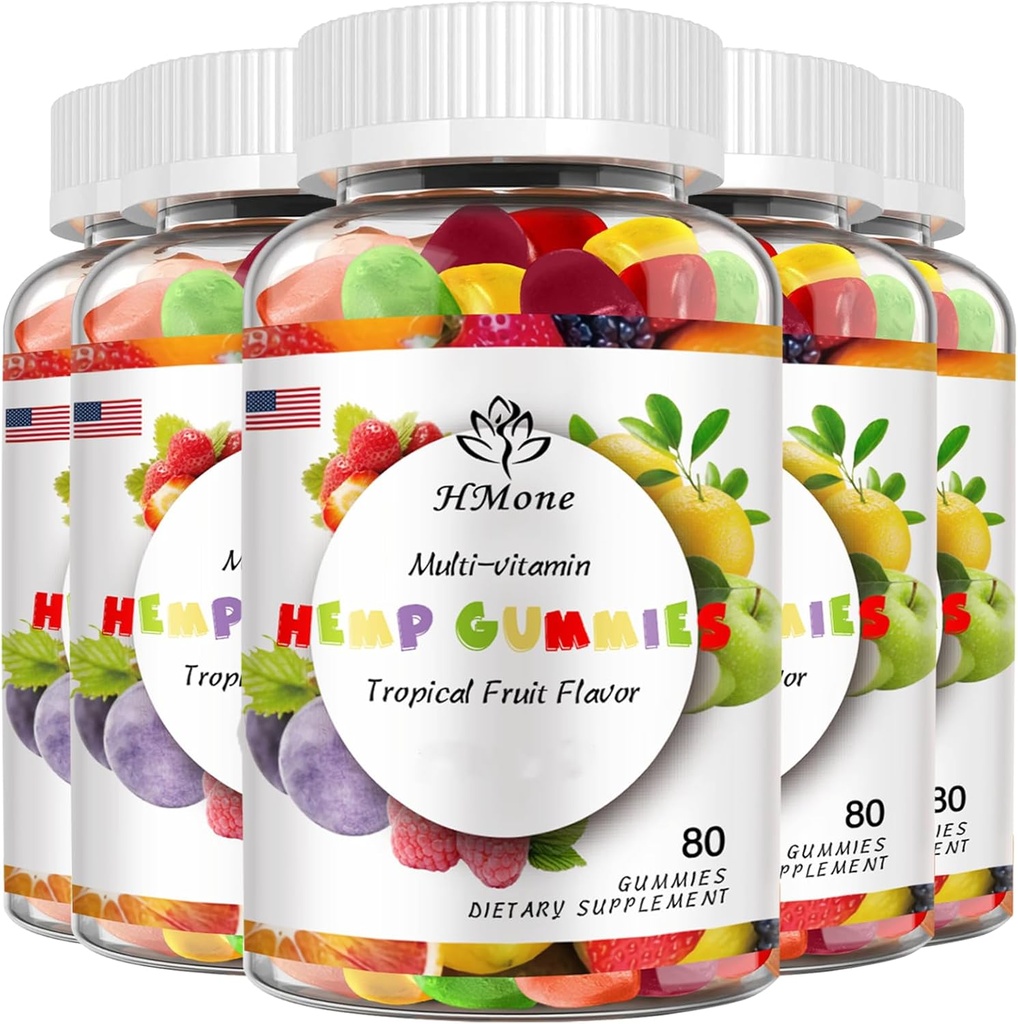5 Pakker Økologisk Hamp Gummies høj potens med Pure Hamp Oil Extract Vegan Spiselige Bjørn Candy - Non-GMO, Vegan, Lavsukker
