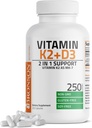 Bronson vitamin K2 (MK7) med D3 tillæg Non- GMO Formel 5000 IE vitamin D3 & 90 mcg K2 MK- 7 Let at synke D & K kompleks, 250 kapsler