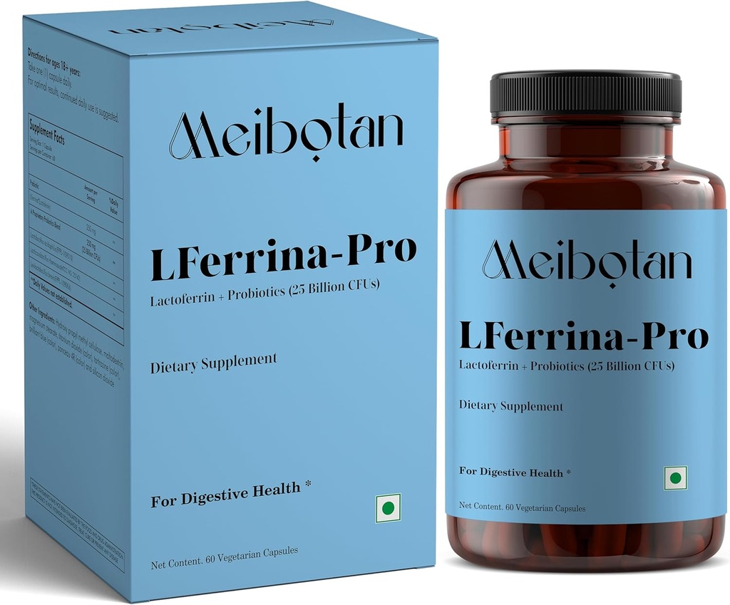 lactoferrin Supplement med Probiotika til mænd og kvinder - Stimulerer immunsystemet, Regulerer jernmetabolisme, fordøjelse, Immunitetsstøtte - 60 Veg kapsler