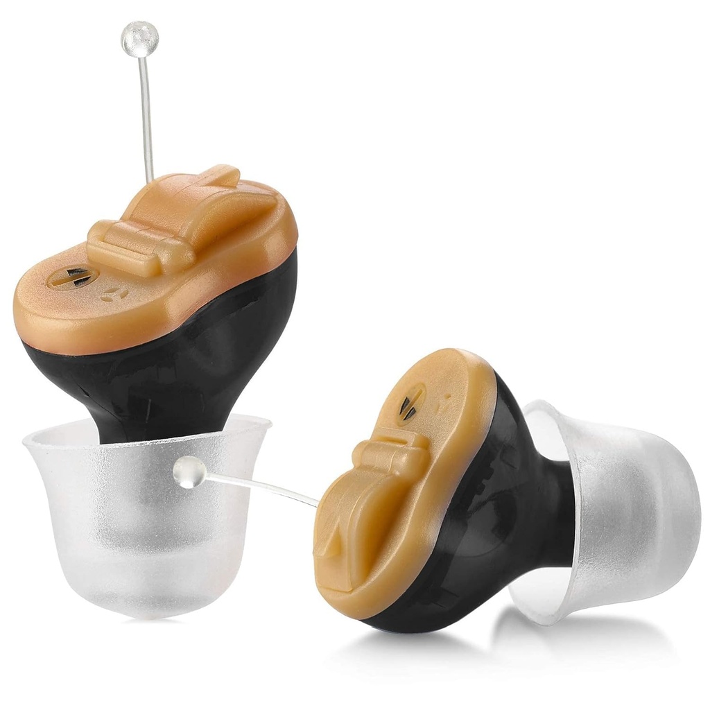Premium Digital Hearing Aid Amplifier - Invisible in Canal (CIC) in-Ear Mini Sound Enhancer Set, Near-Invisible, Noise Cancelling, Personal Sound Hearing Amplifier - Black, Pair Right & Left Ear
