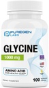 Puregen Labs Glycine 1000mg [høj potens] 100 Vegetariske Kapsler, Promoes Sund Sover Sleep (124; Ingen Farlige Tilsætningsstoffer) 124; Non- GMO, NO Gluten og Dairy; Lavet i USA - 100 Servering
