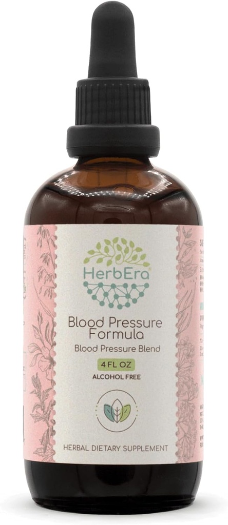HerbEra Blood Pressure Formel B120 Alkohol- Free Extract Tinktur: Hawthorn Leaf, Motherwort Herb, Cayenne Pepper, Hibiscus Flower, Spirulina. Blodtryksblend 4 Fl Oz