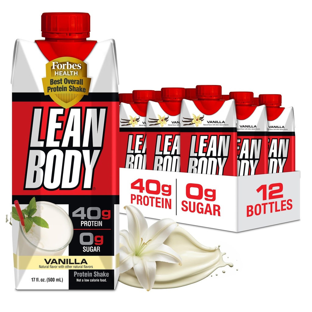 Lean Body Ready- to- Drink Vanilla Protein Shake, 40g Protein, Whey Blend, 0 Sugar, Gluten Free, 22 Vitamin & Minerals, 17 Fl Oz (pakke med 12) LABRADA