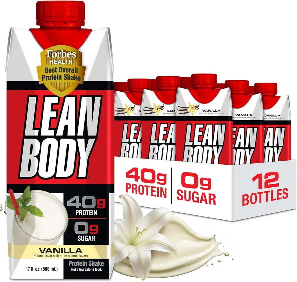 Lean Body Ready- to- Drink Vanilla Protein Shake, 40g Protein, Whey Blend, 0 Sugar, Gluten Free, 22 Vitamin & Minerals, 17 Fl Oz (pakke med 12) LABRADA