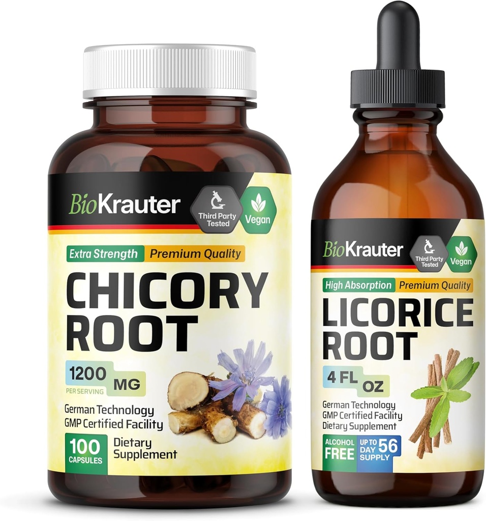 BIO KRAUTER Chicory Root 100 Kapsler & Lakrids Root tinktur 4 Fl. Oz.