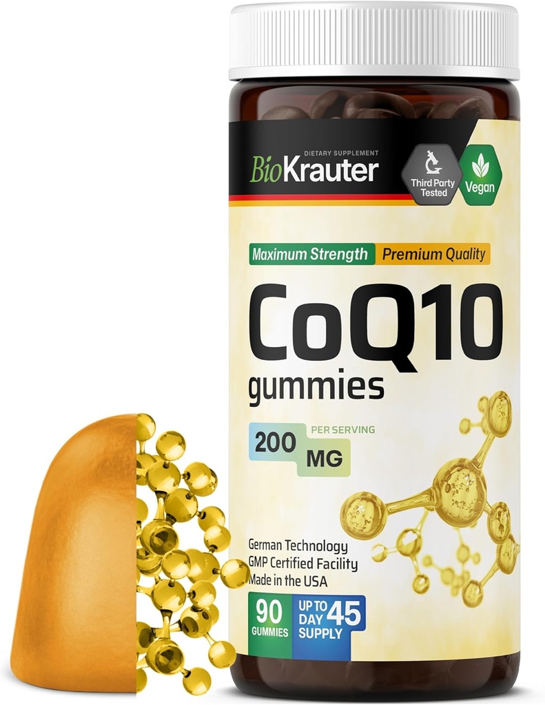 BIO KRAUTER CoQ10 200mg Gummies - 90 Vegantykkere - Coenzym Q10 Supplement - Pectin- based antioxidant Gummies for adult
