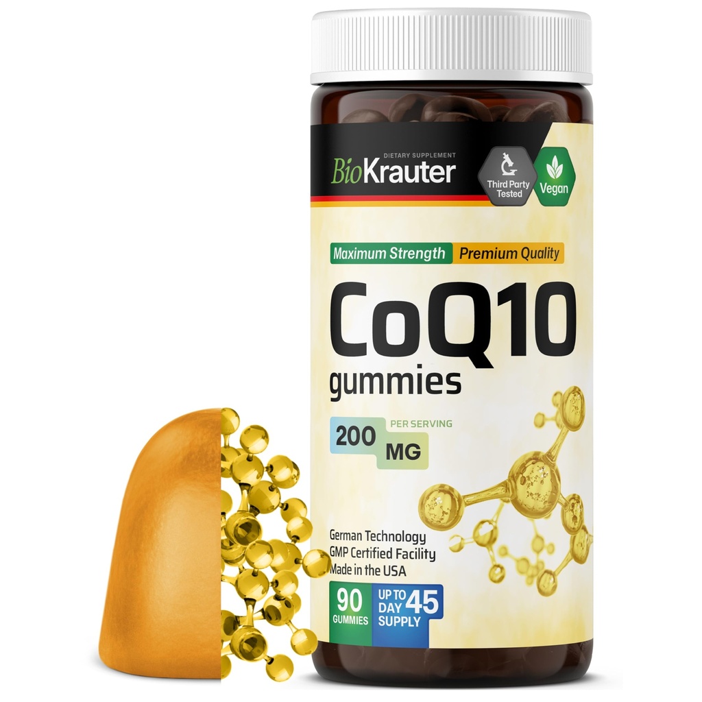 BIO KRAUTER CoQ10 200mg Gummies - 90 Vegantykkere - Coenzym Q10 Supplement - Pectin- based antioxidant Gummies for adult