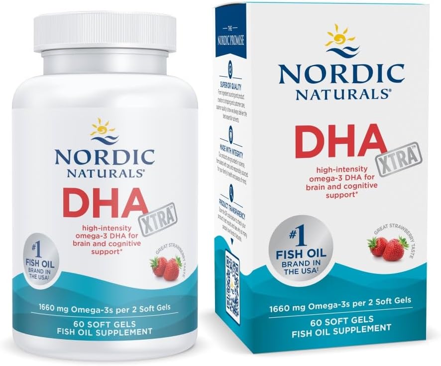 Nordic Naturals DHA Xtra, Strawberry - 60 Soft Gels - 1660 mg Omega-3 - High-Intensity DHA Formula for Brain & Nervous System Support - Non-GMO - 30 Servings