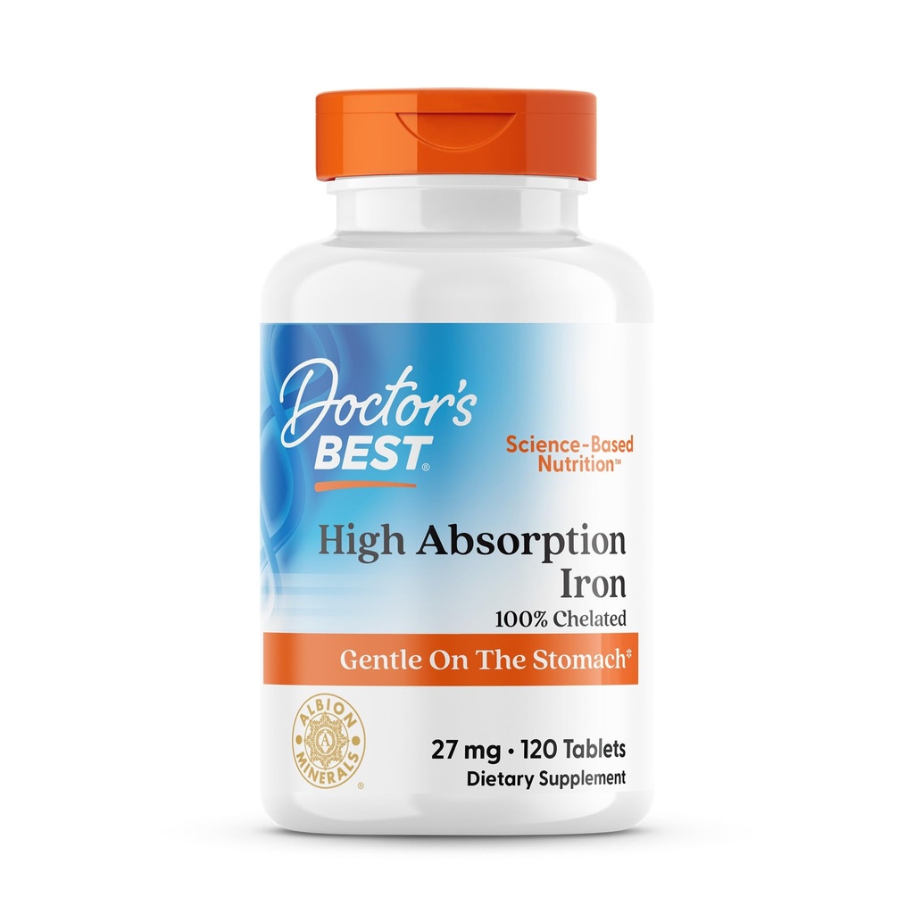 Doctor 's Best High Absorption Iron Tablet med Ferrochel, blid på Maven, immunforsvar, blodbad, 27 mg