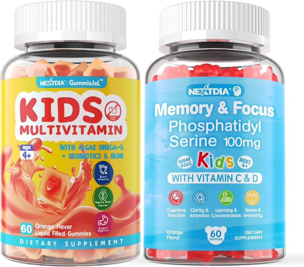 2 Pack Phosphatidylserin supplement til børn + 2 Pack Kids Multivitamin Gummes