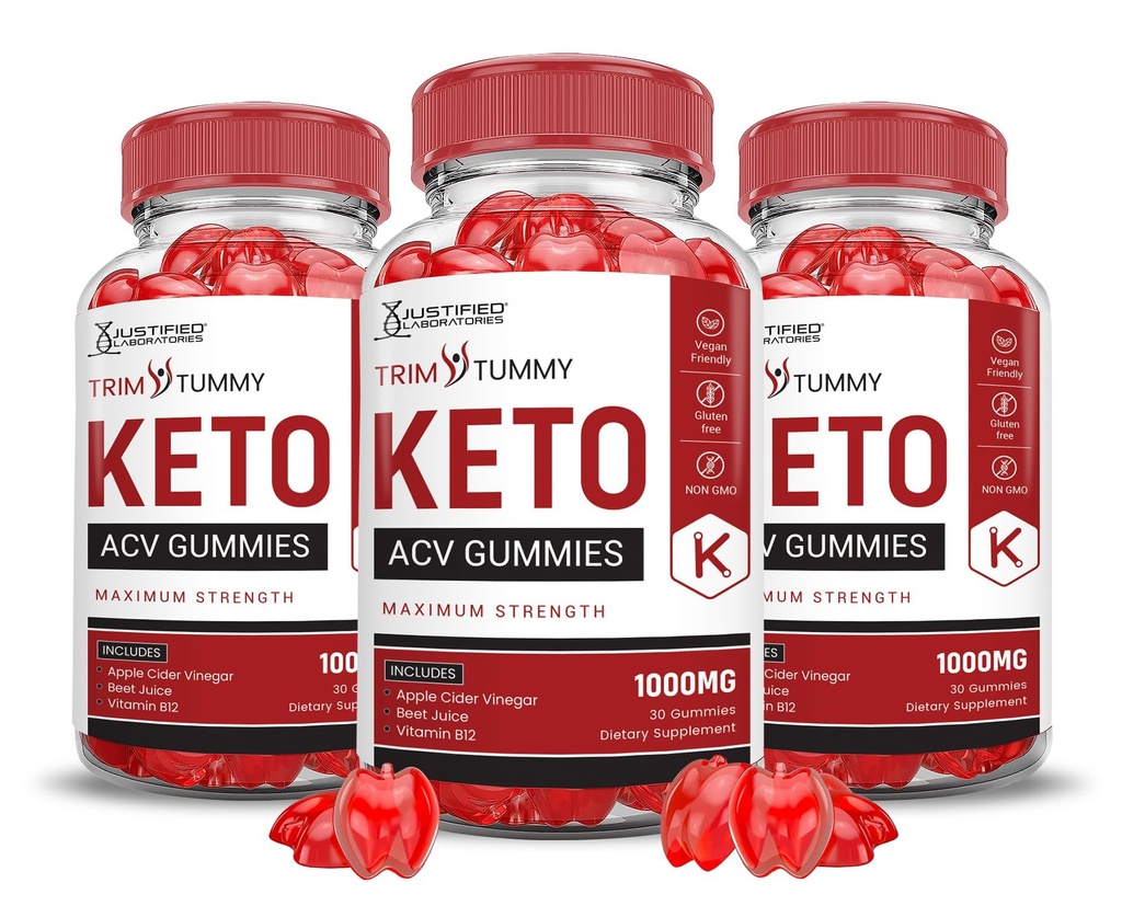 Justified Laboratories (3 Pack Trim Tummy Keto ACV Apple Cider Vincificate Formulated with Pomegranate Beet Juice Powder B12 Vegan Non GMO 180 Gummies