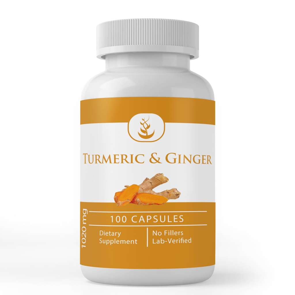 Pure Original Ingredienser Gurkemeje & Ingefær, (100 kapsler) Altid Pure, Ingen tilsætningsstoffer eller fyldstoffer, Lab Verified (100 kapsler)