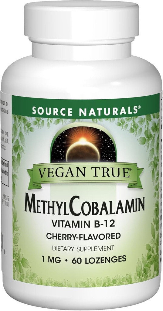 Source Naturals Vegan Methyl Cobalamin, Vitamin B- 12 Cherry Smaget Kosttilskud, 1 Mg - 60 Lozenges
