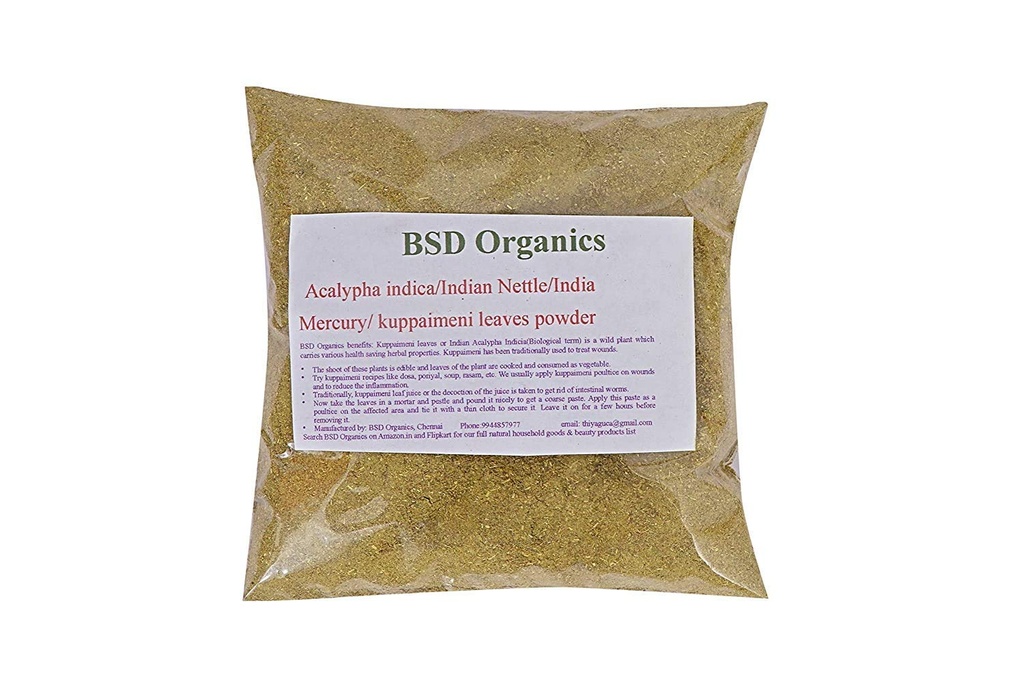 BSD ORGANICS Leaves Powder of Acalypha indica / Indian Nettle / Indian Mercury / Indian Copperleaf / Kuppaimeni (50 Gram / 1.7 Ounce)
