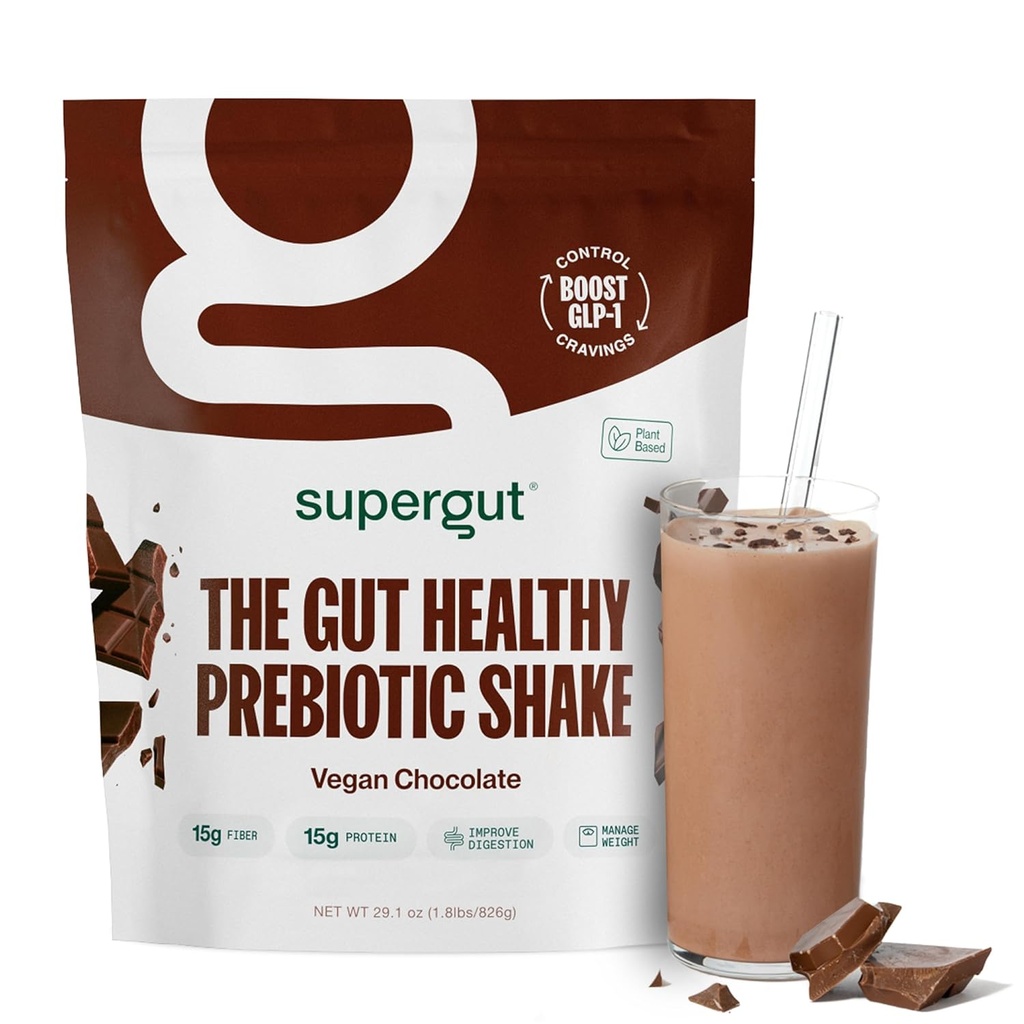 Supergut Prebiotic Shakes - 124; Meal Erstatning - 124; Boost GLP-1 - 124; High Protein - og Fiber - 124; Ingen tilsat sukker - 124; Keto Food, Meal, Snack (Vegansk Chokolade, 14 portioner)