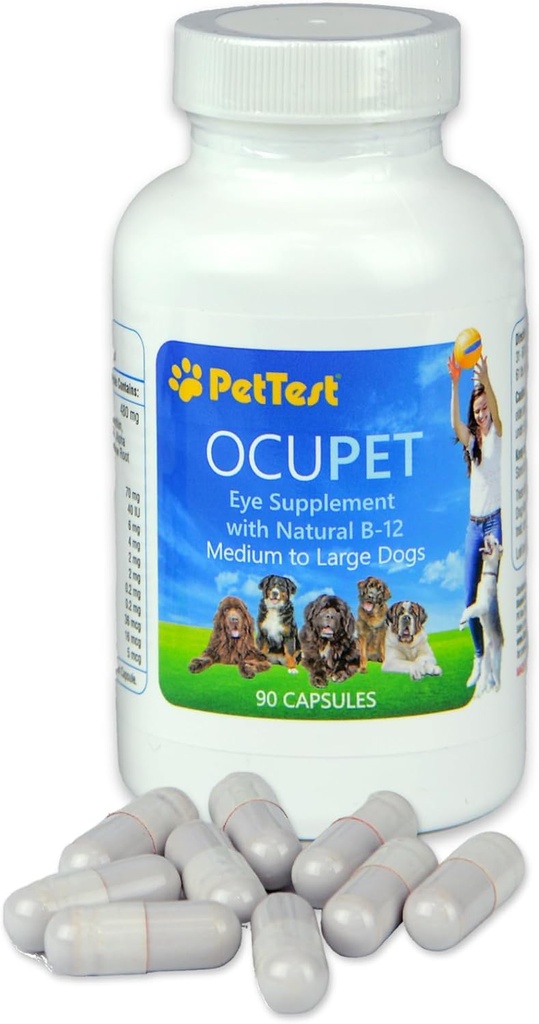 Ocupet Advanced Vision and Eye Health Supplement for Medium to Large Dogs Pakket med Natural B12, Grape Seed Extract og Lutein til støtte Kæledyr med Diabetes eller Eye Relaterede Conditions- 90 Kapsler