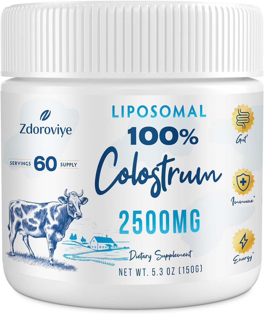 Liposomal Bovine Colostrum Powder Supplement 2500 mg, Higher Absorption Than Regular Bovine Colostrum (60 Servings)