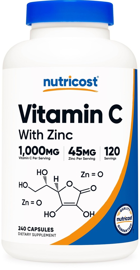 Nutricost C-vitamin med zinkkapsler, 120 Servering - 1000mg, 45mg Zink, Non- GMO, Gluten Free Vitamin C supplement