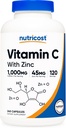 Nutricost C-vitamin med zinkkapsler, 120 Servering - 1000mg, 45mg Zink, Non- GMO, Gluten Free Vitamin C supplement