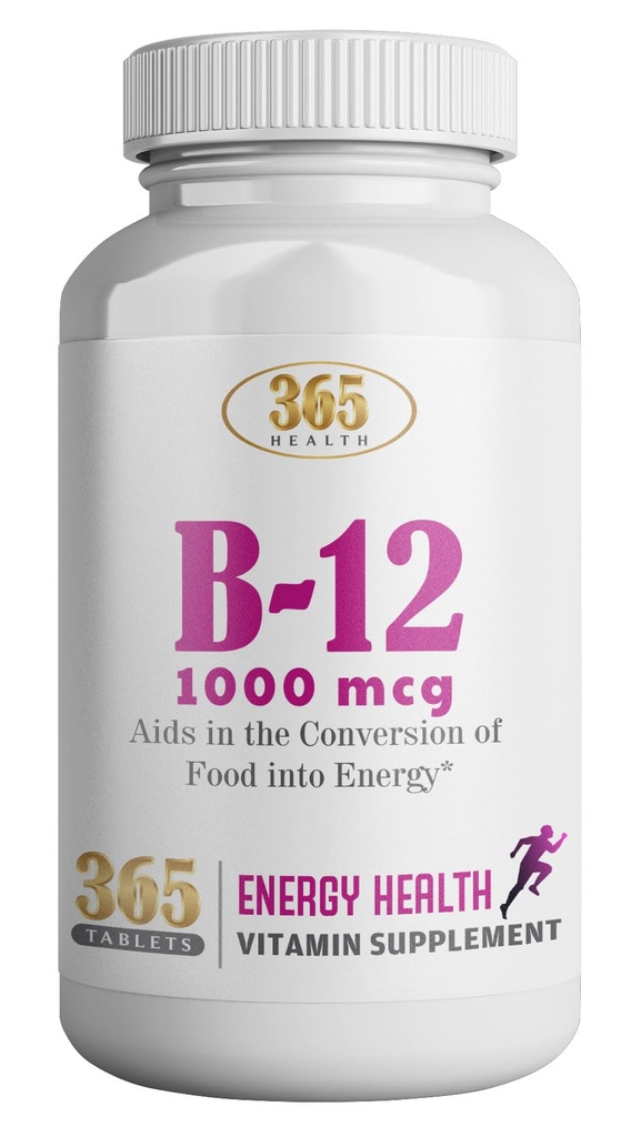 365 Sundhed ved AMETHLIFE Vitamin B12 1000mcg tabletter, Support Energy Conversion, Kosttilskud til energi Metabolisme Support, 365 dages forsyning