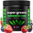 SuperGreens Powder, 40 + Organic Superfoods, Probiotika & enzymer til energi, fordøjelse, Gut Health & Bloating Budding 124; Organic Fruit & Veggie Drink Mix, Daily Green Juice Smoothie Blend, Spinat, Noni Plus