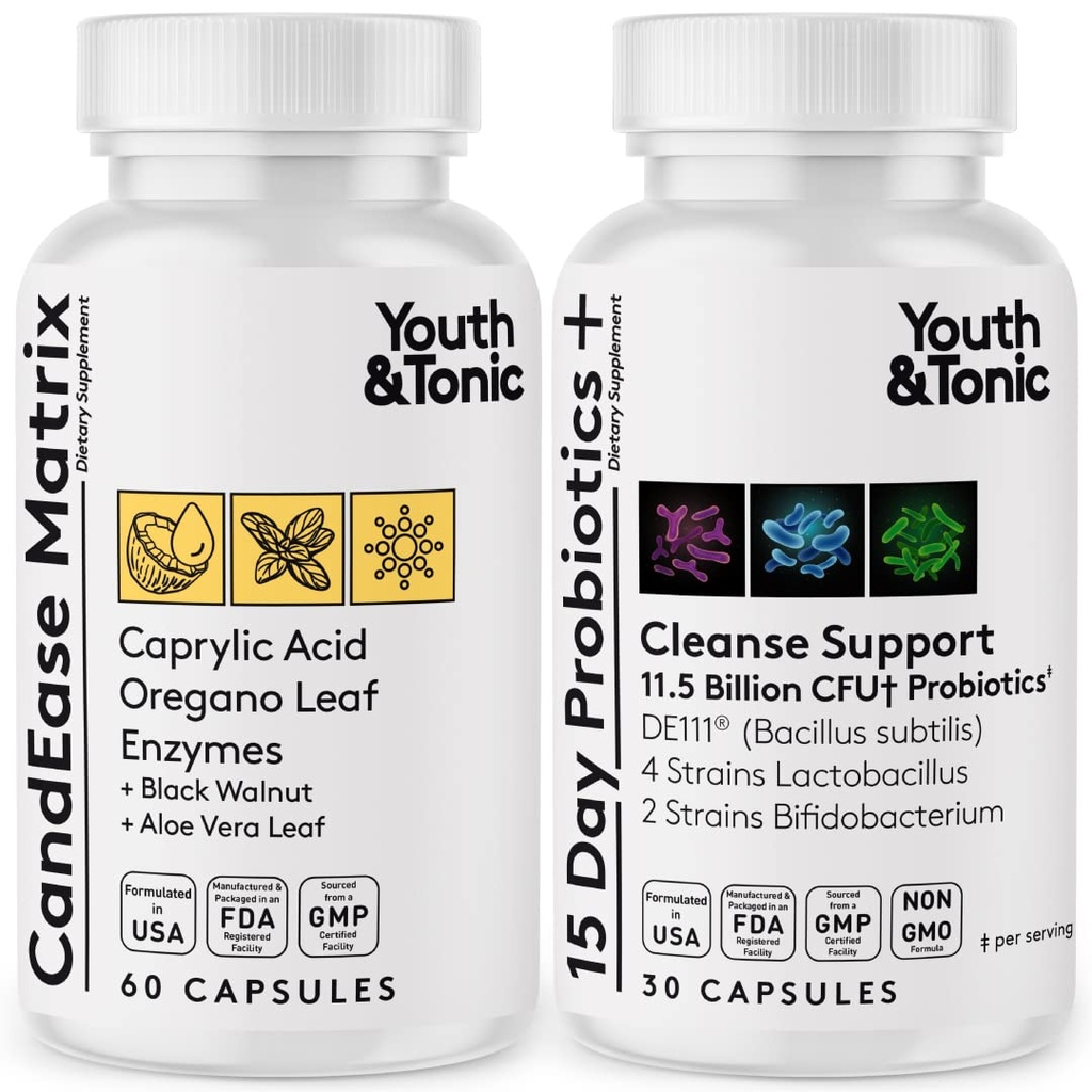 Youth & Tonic Oregano & Captain Acid Gut Health Supplement med Probiotika & urter til Gut Flora Balance, fordøjelsesfremmende & intestinal sundhed og immunforsvar - 90 kapsler