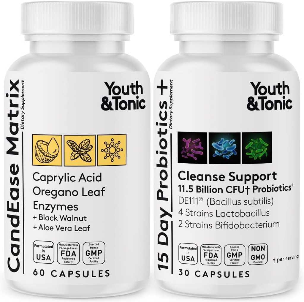 Youth & Tonic Oregano & Captain Acid Gut Health Supplement med Probiotika & urter til Gut Flora Balance, fordøjelsesfremmende & intestinal sundhed og immunforsvar - 90 kapsler