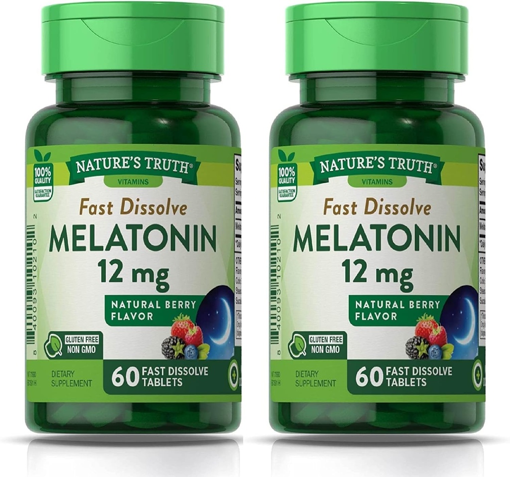 Nature 's Truth Melatonin 12 mg, Natural Berry Flavor, 60 Greve, Multi (pakke med 2)