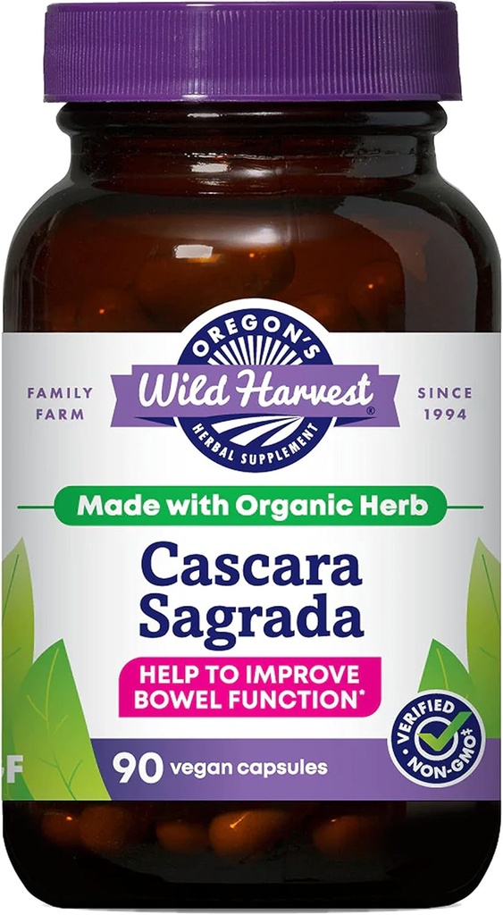 Oregon 's Wild Harvest Cascara Sagrada Capsules - Organic Herbal Natural Laxative for Short-Term Forstoppelse Relief