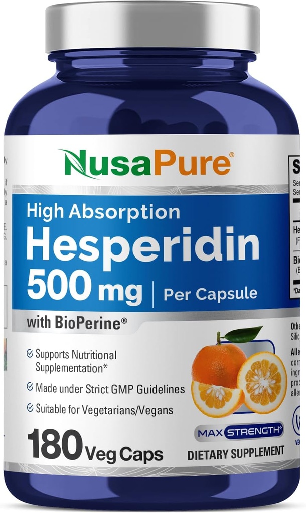 NusaPure Hesperidin 500 mg per Veggie Caps - 180 kapsler (BioPerine, High Absorption, Non- GMO)