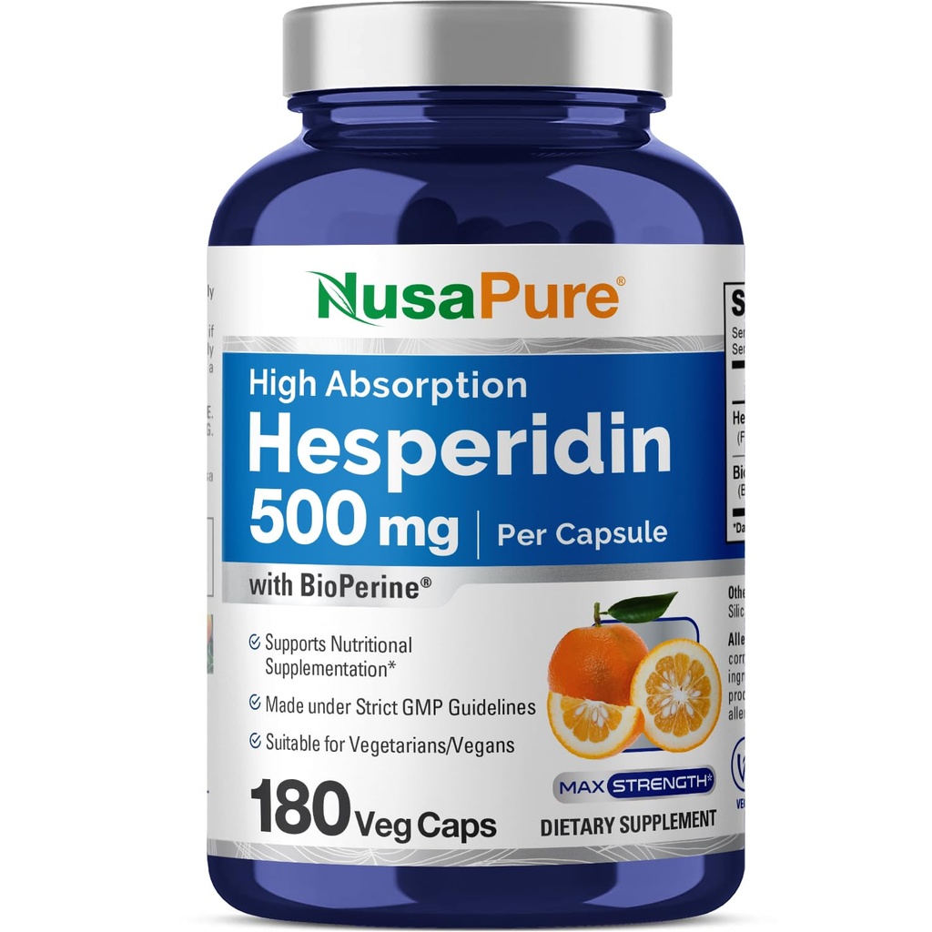 NusaPure Hesperidin 500 mg per Veggie Caps - 180 kapsler (BioPerine, High Absorption, Non- GMO)