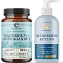 Nobi Nutrition Magnesium Lotion og Magnesium Ashwagandha Supplement Note 124; Full Body Magnesium Support for Body and Mind med 8 Fl Oz Topical Magnesium Plus 2 Month Supply Magnesium Complex Pills