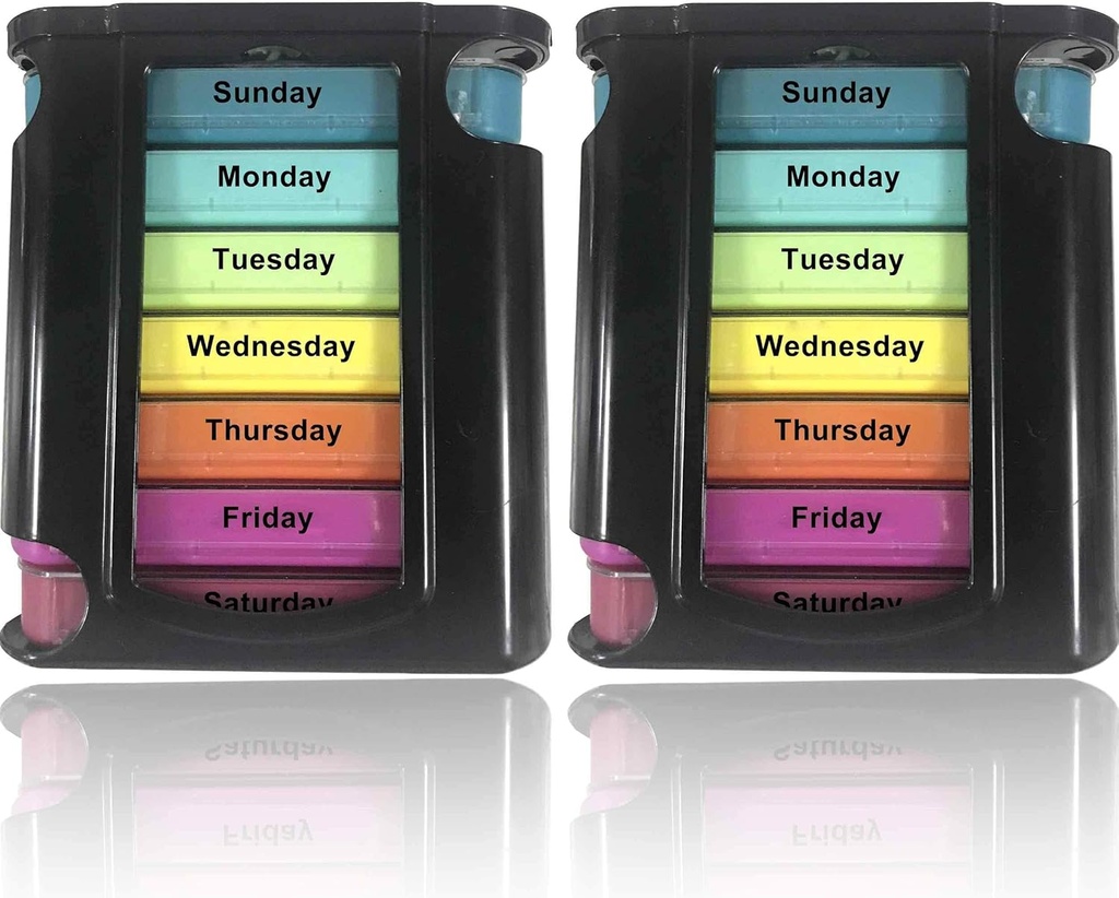 Stabile Daily Pill Organizer - 2 Pack, 4 gange om dagen Ugentlig Medication Reminder - Premium Weekly AM / PM Pill Box med 7 Individuelle Stacking Cases, en Everyday Medicine Organizer for Vitaminer