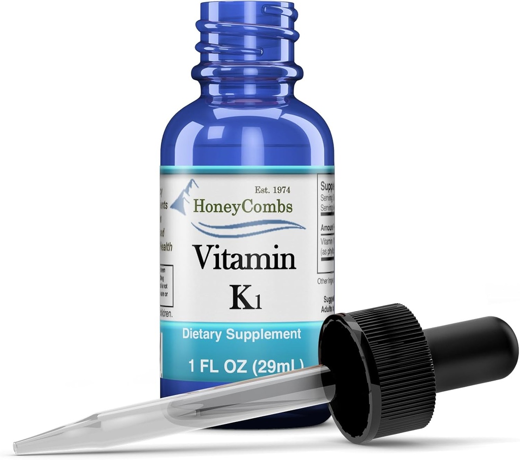 Vitamin K1 Liquid Drops - Lavet i USA - Natural High Potency Phylloquinon for mænd, Kvinder, Børn, & Newborns Great for Dark Undereye Circles - Bulk størrelser også tilgængelig
