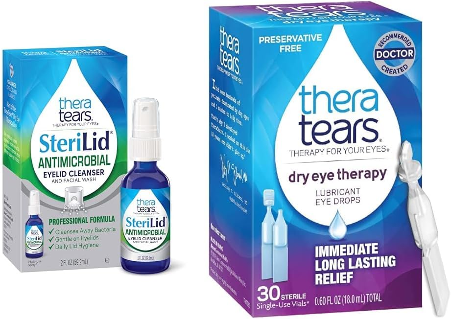TheraTears SteriLid Eyelid Cleanser og tørre øjne terapi Smøremiddel øjendråber Bundle, 2 fl oz og 30 hætteglas