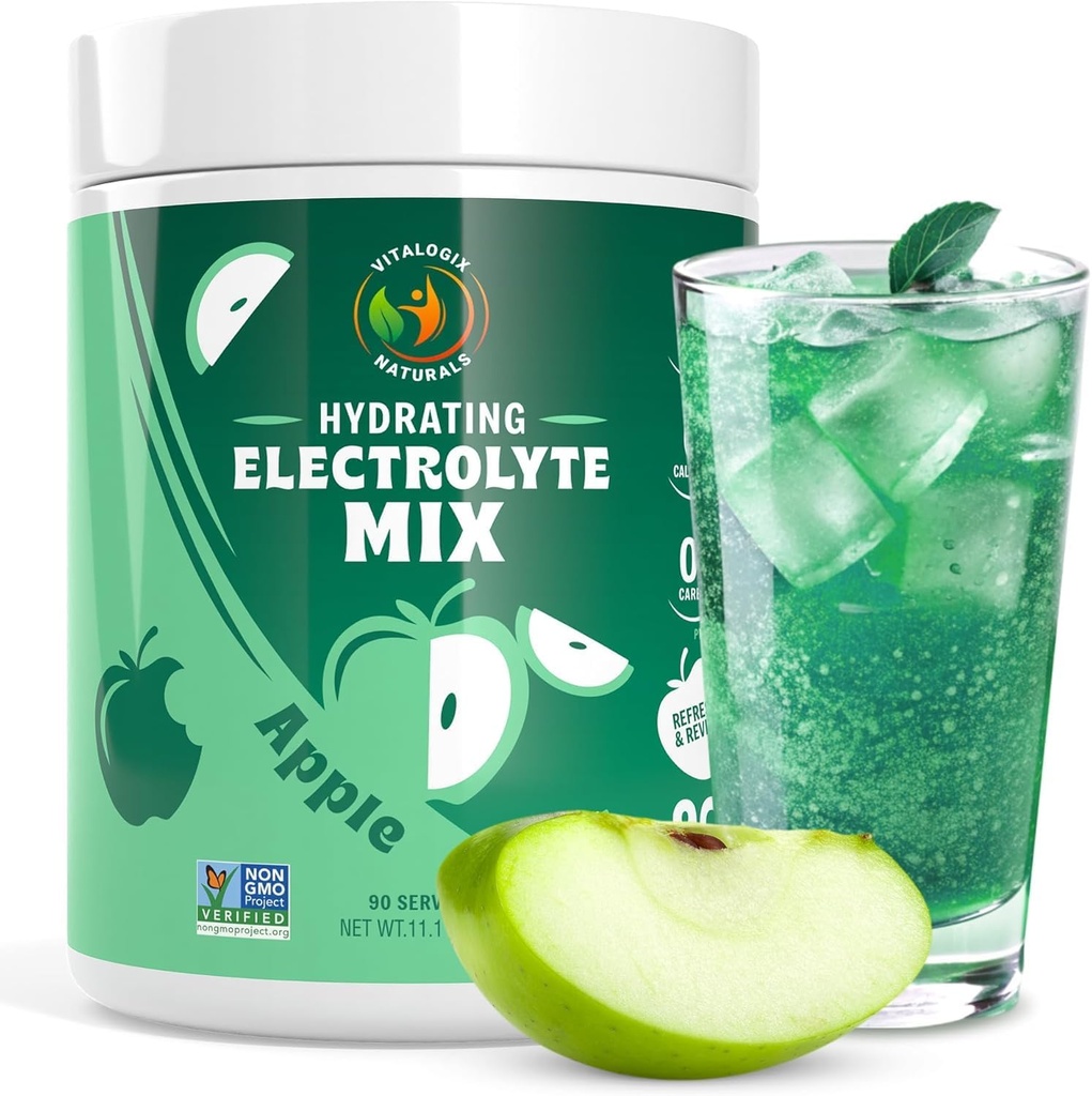 Elektrolyte Powder - Zero Sugar Crisp Apple Hydration Mix 124; 90 Servering Budding124; Keto, Vegan, Gluten- Gratis Budding124; Natural Electrolytes for Muscle Recovery, Energy & Cramp Support