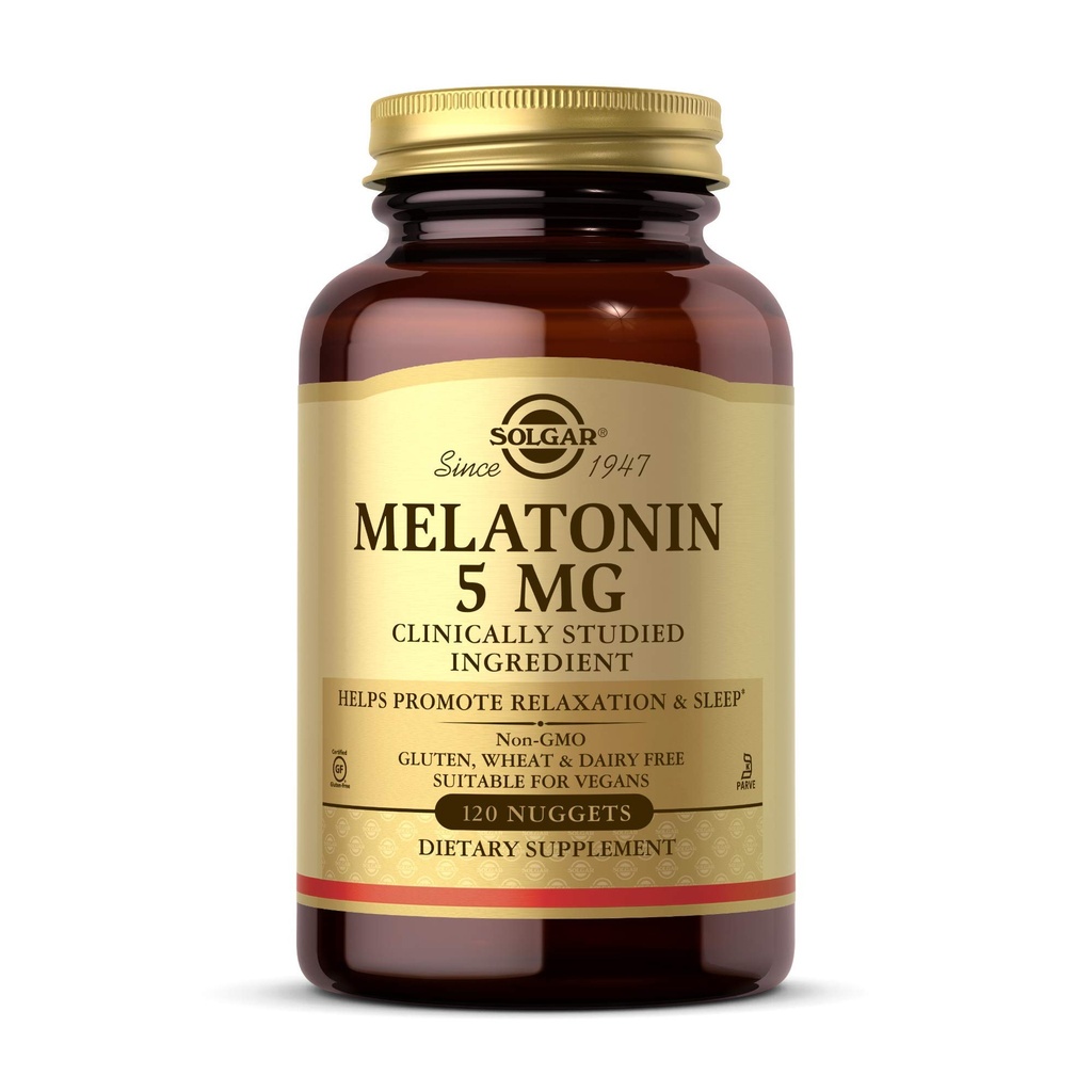 Solgar Melatonin 5 mg, 120 Nuggets - Hjælper med at fremme afslapning og hvile - Klinisk Studerede Melatonin - Vegan, Gluten Free, Dairy Free, Kosher - 120 Servere