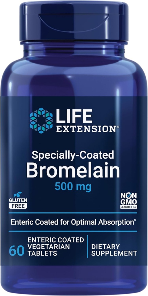 Life Extension Special- Coated Bromelain, Ananas Uddrag, Fælles Sundhed, Fælles Komfort, Vegetarisk, Gluten- Free, Non- GMO, 500 mg, 60 enteric- Coated Tablets