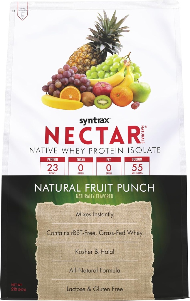 Syntrax Nectar Naturals, All Natural Whey Protein Isolate, Glat & Juicy, Natural Fruit Punch, 2 lbs.