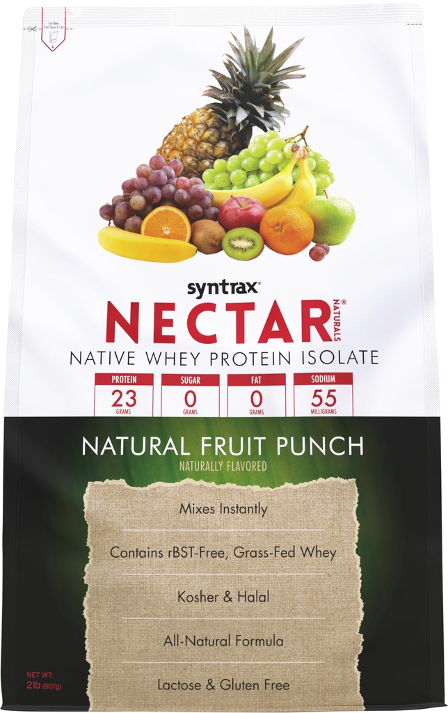 Syntrax Nectar Naturals, All Natural Whey Protein Isolate, Glat & Juicy, Natural Fruit Punch, 2 lbs.