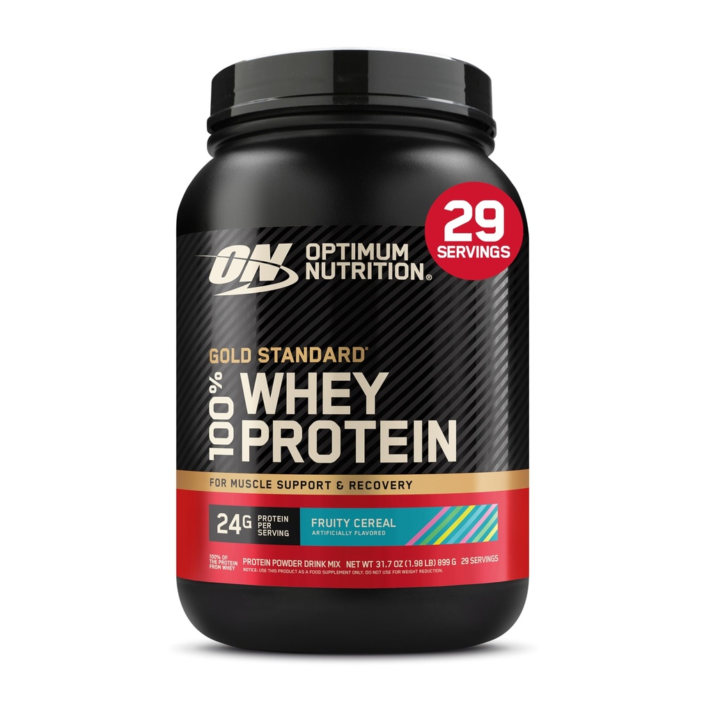 Optimum Nutrition New Flavor Gold Standard 100% Whey Protein Powder, Fruity Cereal, 1,98 Pund (pakke med 1) (Packaging May Vary)