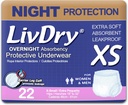 LivDry Adult XS Inkontinens Undertøj, Overnatning Comfort Absorbency, Leak Protection, X- Small, 22- Pack